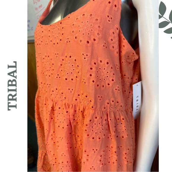 Tribal Eyelet Tiered Sundress Lined Mini Dress Orange Size Small - Picture 6 of 8